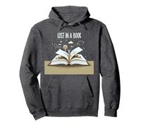 Lost in a Book: Magica Opera d'Arte di Lettura e Avventura Felpa con Cappuccio, Unisex per Adulti, Grigio Scuro, L