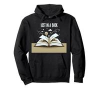 Lost in a Book: Magica Opera d'Arte di Lettura e Avventura Felpa con Cappuccio, Unisex per Adulti, Nero, L