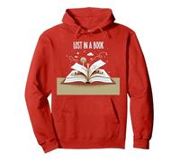 Lost in a Book: Magica Opera d'Arte di Lettura e Avventura Felpa con Cappuccio, Unisex per Adulti, Rosso, L
