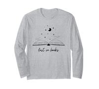Lost in Books Moon Stars Reading Design Estetico Maglia a Manica