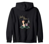 Lost in Paris Ragazza Carina in Bicicletta a Parigi Torre Felpa con Cappuccio