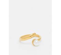 Lost Souls - Anello avvolgente in acciaio inossidabile placcato oro 18 carati con perla M-L