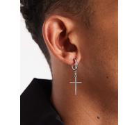 Lost Souls - Orecchini a bottone a sfera e a cerchio con croce in acciaio inossidabile-Argento No Size