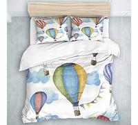 LOSUMIGE Set Biancheria da Letto,Set Copripiumino in Microfibra con Federa,Cartone animato bandiera mongolfiera,1 Copripiumino 140 x 200cm + 2 federe 50 x 80 cm