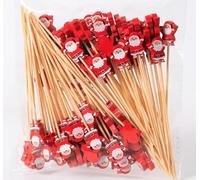 Losuya 50 stuzzicadenti fatti a mano in bambù per cocktail di Babbo Natale, stuzzicadenti per bevande, frutta, dessert, cibo, antipasti, decorazioni per feste di Natale