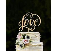 Losuya Decorazione per torta nuziale con scritta “Love”, in legno, top per torta nuziale o di fidanzamento