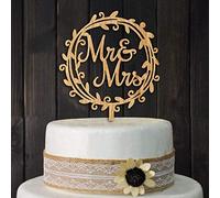 Losuya - Topper per torta con scritta Mr Mrs, in legno rustico, per feste di matrimonio e fidanzamento