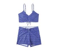 LOSVIP Pantaloncini da Bagno da Donna Estivi Casual a Due Pezzi con Stampa Floreale retrò a Vita Alta con Bretelle con Coulisse e Lacci Bikini Coppa Grande (Blue, L)