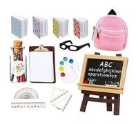 LOSVIP # Set Of School Doll Backpack Glasses Blackboard Book Paper Clipboard Pencil Doll Ruler Accessories (argento, taglia unica)