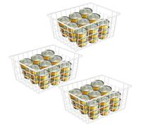 LOSYHU Confezione da 3 cestini portaoggetti in filo metallico, 33 x 24 x 14 cm, con manici, cestini portaoggetti in metallo per congelatore, dispensa, congelatore, armadi, scaffali, bagno