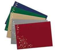 Lot de 100 buste di Natale, formato C6, con pioggia di stelle dorate e metallizzate in rilievo, miscela di colori 1, carta kraft, 20 pezzi per colore, incollatura umida, 114 x 162 mm