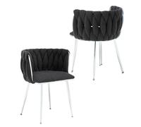 Lot de 2 chaises de Salle à Manger modernes capitonnées avec Cadre en Métal Argenté, Design élégant avec dossier tissé, idéal pour la Cuisine, la Salle à Manger, Le Salon, décorati
