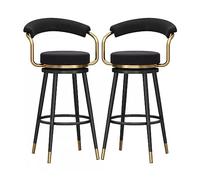 Lot de 2 tabourets de Bar en Velours avec dossier et accoudoirs, chaises hautes pour Salle à Manger, Cuisine, Pub, Pieds en Métal Noir, Hauteur 65 cm, Option d'assise élégante et c