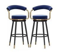 Lot de 2 tabourets de Bar en Velours Bleu avec dossier, accoudoirs et Pieds en Métal Noir, chaises hautes pour Salle à Manger, Cuisine, Pub, Hauteur 65 cm