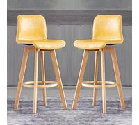 Lot de 2 tabourets de Bar modernes en Similicuir, réglables et pivotants, avec Pieds en Bois, idéal pour la Cuisine, Le Petit-déjeuner, Le Bar, la Salle à Manger (Jaune 61 cm)