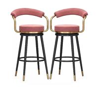 Lot de 2 tabourets de Bar modernes en Velours avec dossier, accoudoirs et Pieds en Métal Noir, tabourets hauts en Velours Rose pour Salle à Manger, Cuisine, Pub, Hauteur 65 cm