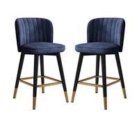 Lot de 2 tabourets de Bar pivotants en Velours modernes, Hauteur comptoir, Bleus, avec dossier, pour îlot de Cuisine, Pub, Bar, Maison, 75 cm de Haut