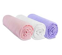 Lot de 3 Draps housse Coton pour lit Bébé 40x80 / 40x90 - rose blanc parme