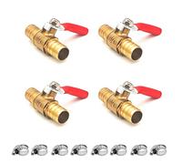Lot de 4 Vannes à Boisseau Sphérique en Laiton de 12mm Avec 8 Pinces, Interrupteurs de Valve d'arrêt en Laiton, Ligne de Carburant à Gaz d'air Coupée à 180 Degrés (12mm)