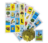 Loteria Mexicana Tradicional Jumbo Don Clemente para 10 Jugadores con 100 Monedas - Set da bingo messicano Jumbo con 100 gettoni in plastica per 10 giocatori con mazzo di carte e tavole