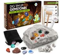 LotFancy 20 Pietre Preziose per Bambini da Scavare, Kit Scavo per Gemme | 20 Vere Pietre, Per Ragazzi dagli 6, 7, 8, 9, 10 Anni in Su, Regalo Archeologico per Bambini e Bambine
