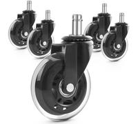 LotFancy 5 Ruote per Sedie da Ufficio 11 mm x 22 mm, Rotelle per Sedia, Sedie Girevoli in Gomma per Parquet, Pavimenti Duri, Tappeti, Super Silenziose e Senza Graffi, Fino a 300 kg