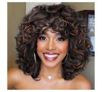 Lotfon Parrucca riccia per donne di colore biondo miele morbido parrucca corta riccia con frangia, capelli afro ricci sciolti parrucca per donne afroamericane (1B/30)