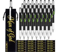 Lothee Set di 24 penne a forma di uomo di Dio, idea regalo, con cacciavite, gadget, righello, indicatore di livello e chiesa religiosa, sacchetto in velluto nero con coulisse, regalo per uomini