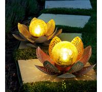 Loto Decorazione Giardino Lampada Solare LED Per Esterni da Balcone Oro 2er Set