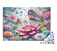 Loto & Farfalle Puzzle 1000 pezzi Arte Farfalla Florale Cartone Premium Per Amanti dei Puzzle Tempo Genitori-Figli 70x50cm