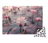 Loto rosa chiaro nello stagno|FioriBloom| Puzzle Divertenti Per Tutta La Famiglia 1000pcs (75x50cm) Adulti
