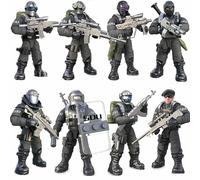 LOTOLO 8 PZ SWAT Militari Figure d'azione,Giocattoli del blocco di costruzione della polizia della città con molteplici accessori militari delle armi,Set di bomboniere per feste (SDU)