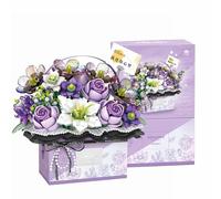 LOTOLO Mazzo di fiori Set blocchi di costruzione,Scatola di regalo portatile della rosa artificiale di simulazione per San Valentino,Pianta Bonsai Giocattoli di mattoni da costruzione (Viola)