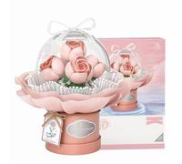 LOTOLO Mazzo di fiori Set blocchi di costruzione,Simulazione Fiore con cupola antipolvere per San Valentino,Bonsai Giocattoli di mattoni da costruzione (Rosa rosa)