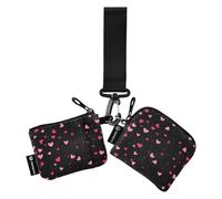 Lots Of Pink Hearts on a Black Background Dual Coin Purse Credit Card Holder Wallet Minimalist Identity Card Protector con cinturino da polso per le donne 2 pezzi, Un sacco di cuori rosa su sfondo