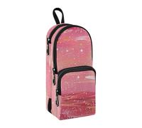 Lots Of Sparkling Stars on a Pink Background Nylon 3 Scomparti Teen Pencil Bag Studio & Multifunzionale Cerniera Matita Astuccio Scuola Cancelleria per Studenti Scuole Medie 1600ml