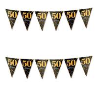 Lotsdonxia 12 bandierine triangolari per compleanno, decorazioni per feste con glitter oro e nero, kit pre-assemblato, per interni o esterni, 50 pezzi