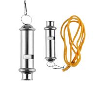 Lotsdonxia 2 fischietti di sicurezza in metallo con cordino, fischietto di emergenza forte da 120 dB, in acciaio inox, stile poliziotto, cinturino da collo regolabile e custodia per escursioni e sport