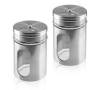 Lotsdonxia 2 saliera e pepiera da 80 ml, fori regolabili, coperchi in acciaio inox, eleganti dispenser per spezie in vetro