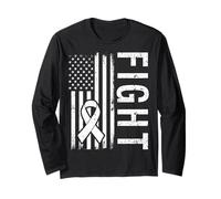 Lotta USA Bandiera Polmone Cancro Mese Consapevolezza Nastro Bianco Maglia a Manica