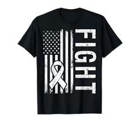 Lotta USA Bandiera Polmone Cancro Mese Consapevolezza Nastro Bianco Maglietta