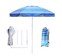 LOTTAFUN Ombrellone da spiaggia pieghevole portatile da 2 m, ampio parasole con borsa per il trasporto, per viaggi all'aperto, strisce blu