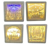 Lotti Decorazione Natalizia LED con Silhouette di Carta, 16x16 cm, Design Natalizio con Timer, Illuminazione Calda e Fredda