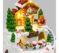 Lotti Villaggio Natale Innevato Casa di Marzapane H 16 Cm 13 x 12 Cm LED Musica Movimento Rotante