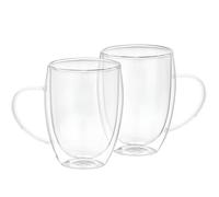 Lotto 2 bicchieri con manico a doppia parete 350 ml in vetro borosilicato solido