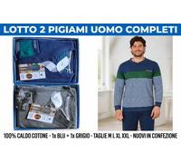 LOTTO 2 PIGIAMI UOMO COMPLETI Reliable MARIANO 100% Cotone Caldo - Blu+Grigio