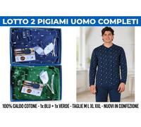 LOTTO 2 PIGIAMI UOMO COMPLETI Reliable UBALDO 100% Cotone Caldo - Blu + Verde -