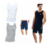 Lotto Canotta Uomo, Offerta 2 Pezzi + Bermuda Omaggio, Vogatore Uomo, Canottiera Uomo, Completo Uomo Estivo (1 Bianco + 1 Grigio + Bermuda Blu, XL)