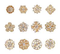 Lotto di 12 spille a forma di fiore con strass di piccole dimensioni, set fai da te per bouquet da sposa o da sposa, Zinco, Strass