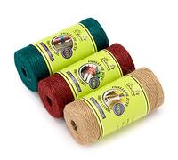 Lotto di 3 corde iuta naturale, 2 mm ±160 m, colore naturale, verde, rosso lampone